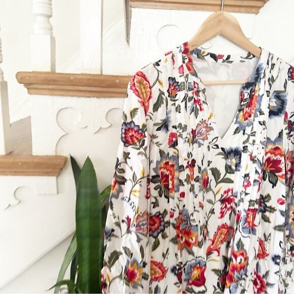 Old Navy Floral Print Long Sleeve Mini Dress V-Neckline Pleated Size L Large - Picture 3 of 6